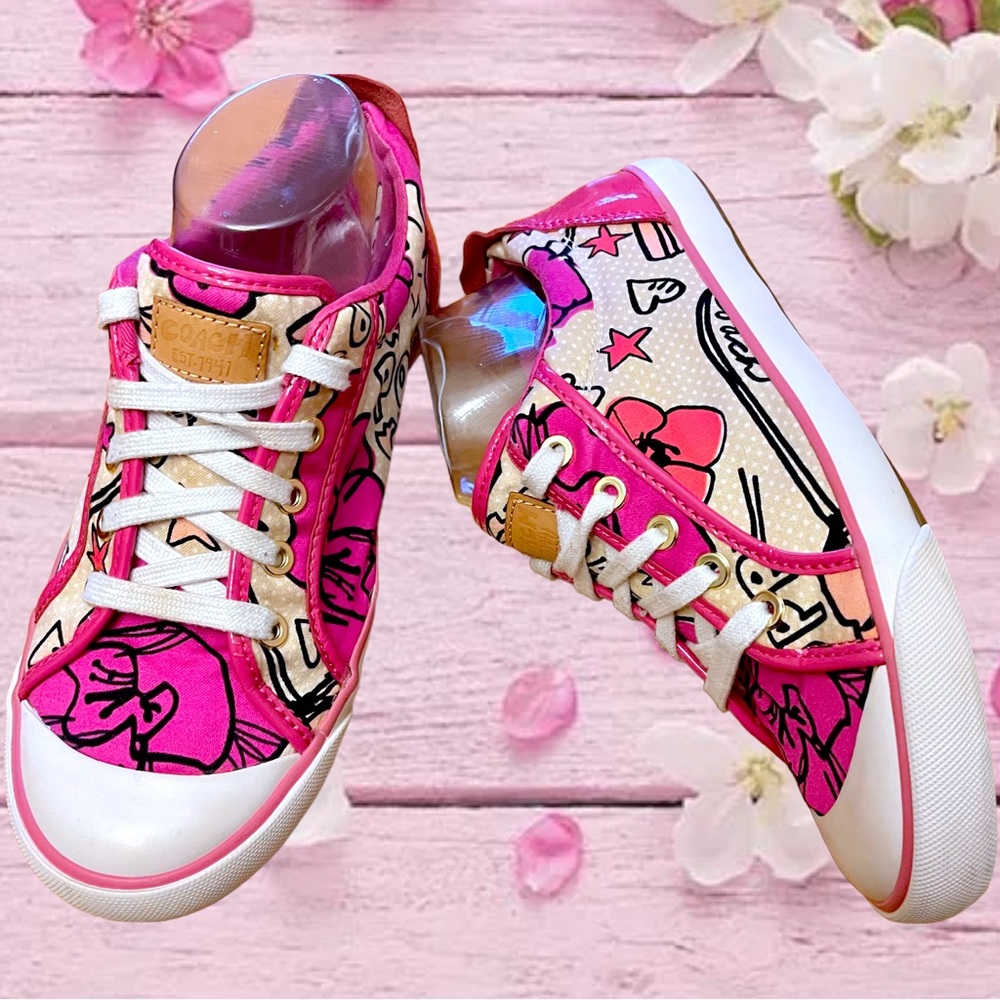 Coach Poppy Barrett Pink Spring Low Top Patent Sneakers Shoes Size 9 - Picture 6 of 13